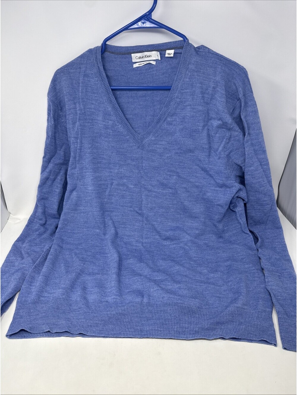 Calvin Klein Men's Blue Extra Fine Merino V-Neck Sweater Size XL